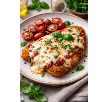 Snitel de pui gratinat cu mozzarella